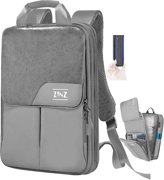 ZINZ Slim & Expandable Laptop Backpack 15.6 16 17 inch Travel Business Backpack Water-Resistant Daypack for Men and Women，Grey