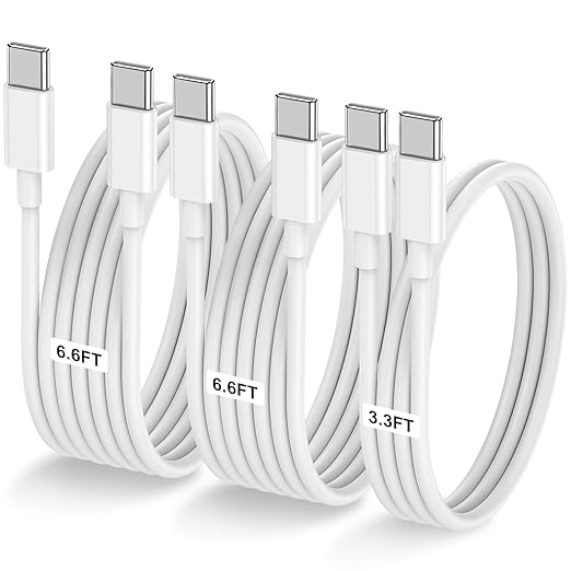3-Pack [3.3FT+6.6FT+6.6FT] 60W USB C to USB C Cable, Type C Fast Charging Cable for iPhone Air 17 16e 16 15 Pro Plus Pro Max，for Galaxy S25/S24, for iPad Pro/Air/mini, for MacBook Pro/Air and More