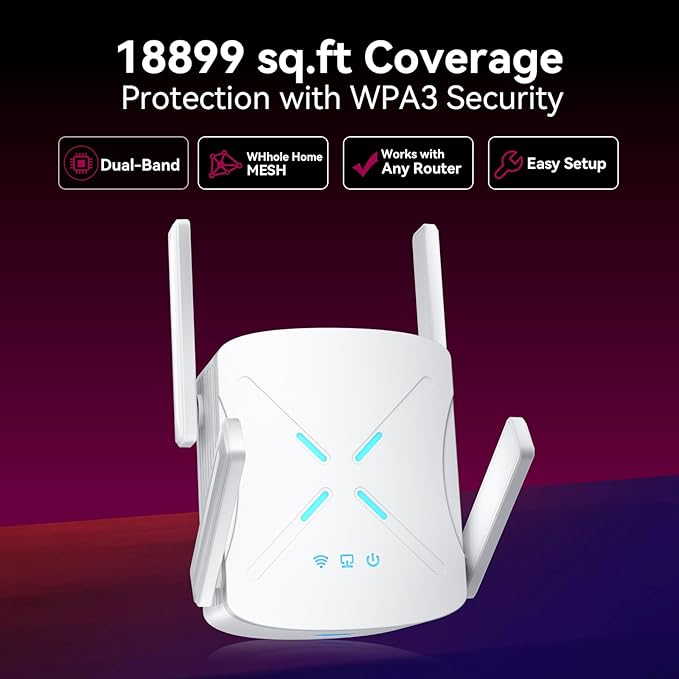 2026 WiFi Extender Signal Booster, 10X Faster WiFi 6 Extender, 18899 sq.ft. Internet Repeater for Home, Dual-Band Network Extender, Wireless Router Signal Amplifier w/Gigabit Ethernet Port, Easy Setup