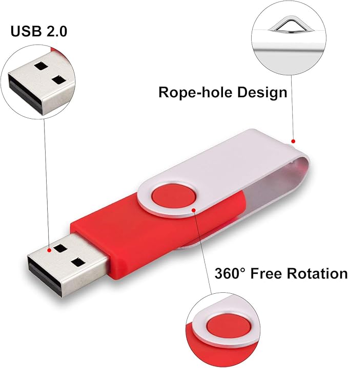 10pcs 4GB USB Flash Drives USB 2.0 Thumb Drive Bulk Pack Swivel Memory Stick 4 GB Fold Storage Jump Drive Zip Drive, 10 Pack Red