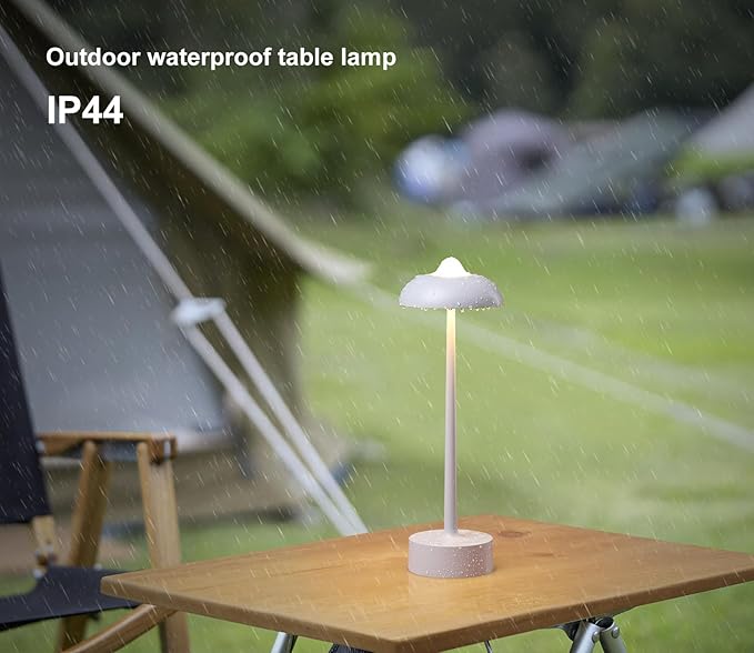DAWALIGHT Rechargeable Lamps, Cordless Lamp with 5200mAh Battery Operated Lights,3 Color Stepless Dimming up Outdoor Table Lamp for Restaurant, Home, Bedroom, IP44 Waterproof, Aluminium,Grey