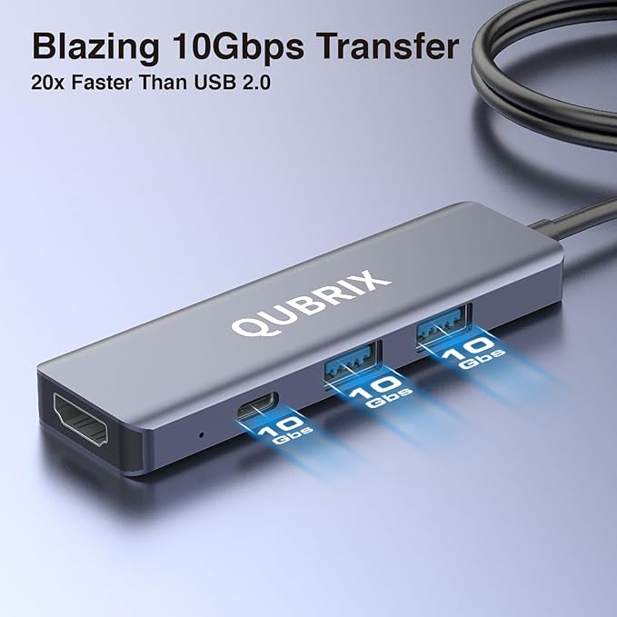 USB C 5 in 1 HUB,10Gbps USB-C/A 3.2 Ports, 4K HDMI 30Hz,100W PD Fast Charging,Compatible for MacBook Pro/Air, Dell XPS, iPad Pro Aluminum Splitter,Surface Pro,Thunderbolt Laptops