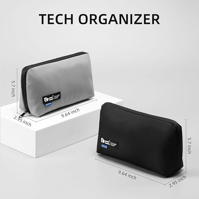 RIGHT AWAY Travel Tech Pouch，Waterproof Cord Case，Electronics Organizer Travel Case，Cable Organizer Storage Bag For Phone, Charger, Accessories(BLACK)