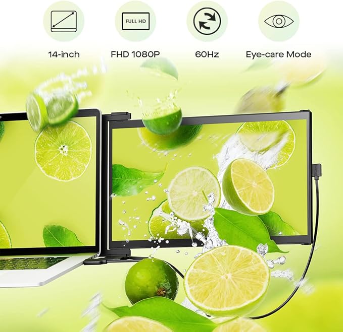 Mobile Pixels New Duex Max DS 14.1'' FHD 1080p Laptop Screen Extender, USB Type-C/HDMI Ports, Portable Monitor for 14'' to 17 Inch Laptops, Compatible with macOS/Windows/Apple/Android/Switch(Black)