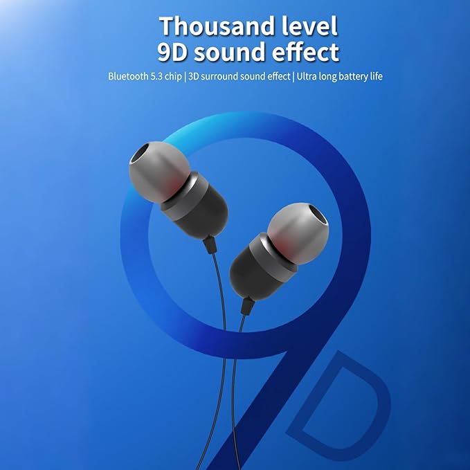 Bluetooth 5.0 Neckband Bluetooth Headphone, Sweat Resistant Noise Cancelling Stereo Headphones, and Retractable Ear Tips for Music, Conference, Videos（Bright Black¼