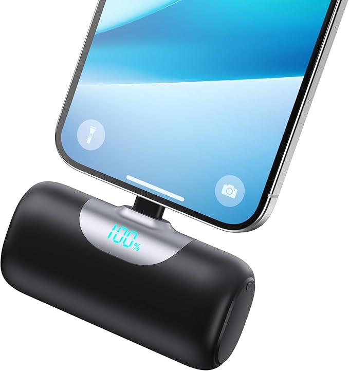 Mini Portable Charger for iPhone,Upgraded 22.5W PD Fast Charging 5500mAh Ultra-Compact Power Bank,LCD Display Plug-in Cute Battery Pack Travel Essentials for iPhone 14/14Pro/13/12/11/X/8/7/6 (Black)