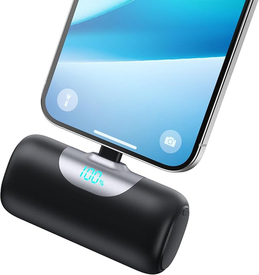 Mini Portable Charger for iPhone,Upgraded 22.5W PD Fast Charging 5500mAh Ultra-Compact Power Bank,LCD Display Plug-in Cute Battery Pack Travel Essentials for iPhone 14/14Pro/13/12/11/X/8/7/6 (Black)
