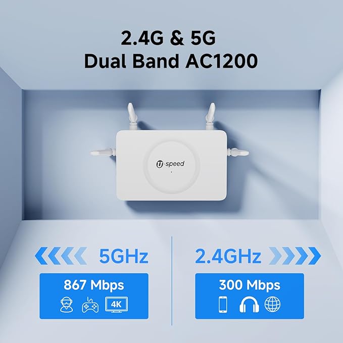 AC1200 WiFi Router Dual Band Wireless Internet Router, Wireless Speed Up to 1.2 Gbps, Gigabit Ethernet Ports, Support Bridge/Repeater Mode, Guest Network, IPV6, EasyMesh, Parental Controls