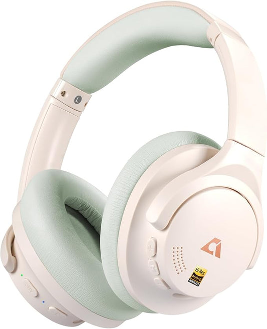 1Mii Y8+ Noise Cancelling Headphones Bluetooth, Wireless LDAC Hi-Res Audio, Custom EQ via App, 75H Playtime, Comfort Fit, Over Ear Headphones Foldable for Airplane Travel Home Office Beige Green