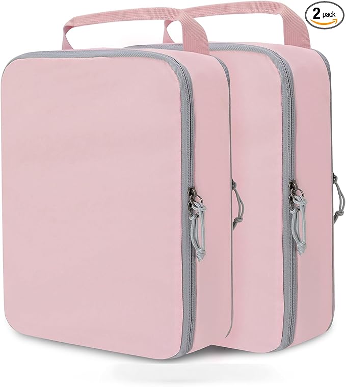 Large Compression Packing Cubes for Travel, 2 Set Compression Bags Travel Cubes for Packing Suitcase Organizer Luggage Organizer Bags Set, Pink