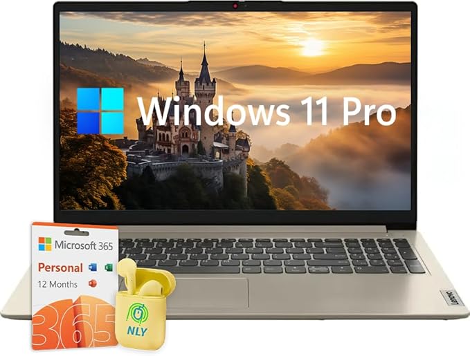 Lenovo Ideapad 15.6" Laptop Computer, Windows 11 Pro Laptop, 20GB RAM 1.1TB Storage (1TB SSD+128GB eMMC), Intel Celeron N4500 Processor, Intel UHD Graphics, 1-Year Microsoft 365, NLY Earphones, Sand