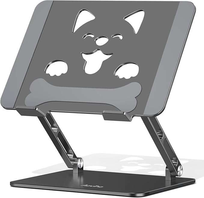 Laptop Stand for Desk – Adjustable Portable Laptop Riser, Aluminum Laptop Holder Compatible with MacBook Air Pro, Dell, HP, Lenovo (10"-17.3"), Featuring Unique Puppy Panel Design, Gray