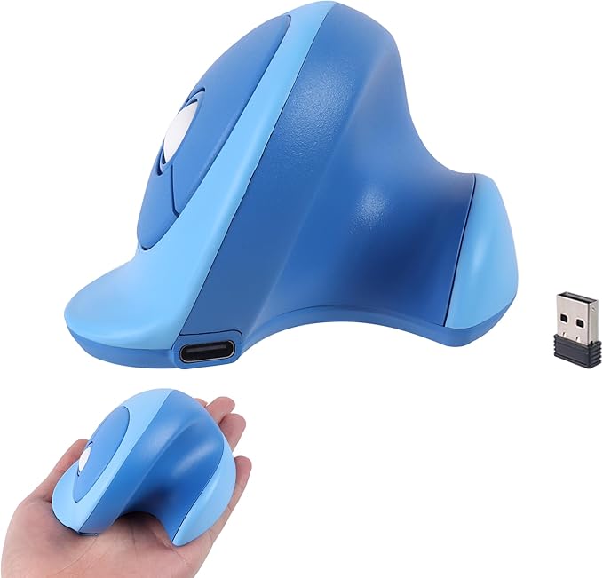 Wireless Mouse Ergonomic Vertical Mouse with Bluetooth & 2.4GHz USB Receiver 3 Buttons Rechargeable Silent Portable Optical USB Cordless Mice for Laptop PC Desktop Tablet Kids Adults Gifts (Blue)