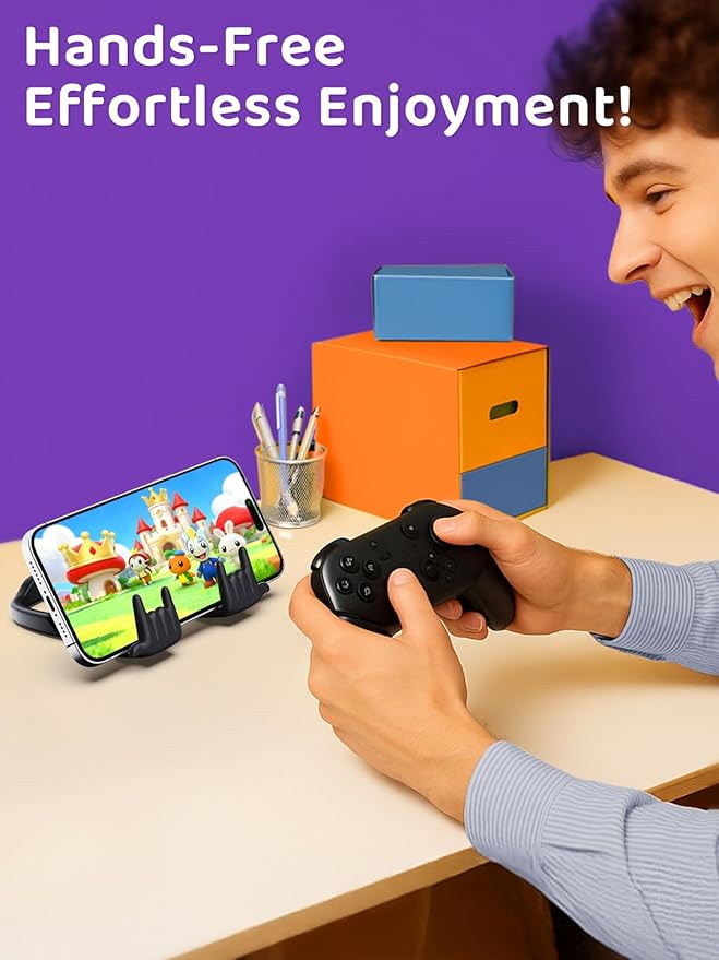 Stocking Stuffers for Teen Boys Girls Gifts Cell Phone Stand Upgrade Adjustable Rock on Lazy Phone Stand for Desk Cool Funny Gadget Gifts for Christmas Adult Men Women Wife 2Pack Black Purple