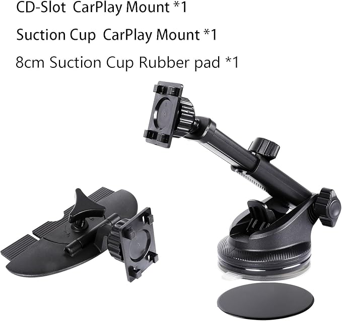 xik Universal CarPlay Screen Mount Pro - 2-in-1 CD Slot & Suction Cup Holder w/4-Button Anti-Shake Lock for CD Slot, Windshield & Dashboard, Fits 7" to 10.26" Car Monitors & GPS Displays