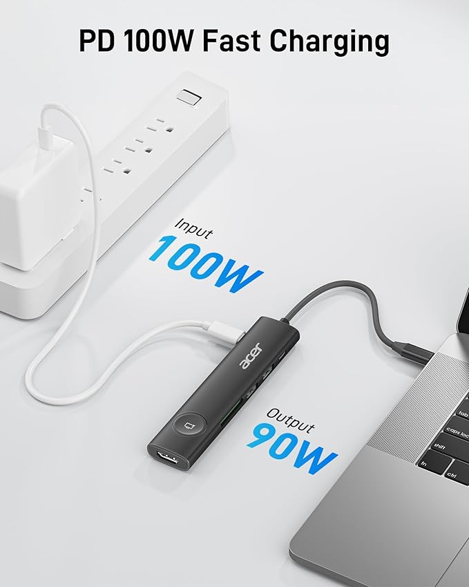 Acer USB C HUB Multiport Adapter, 7 in 1 USB-C to HDMI Adapter with 4K@60Hz, 100W PD, 5Gbps 2*USB-A 3.1, 1*Type-C 3.1, SD Card Reader Type C Dongle for iPhone 16/15, MacBook Pro/air, iPad, Acer(Black)