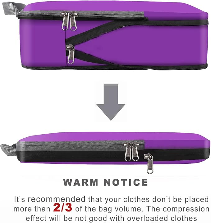 BAGAIL 4 Set/6 Set/8 Set Compression Packing Cubes Travel Accessories Expandable Packing Organizers (Cloth Pattern, 4-Purple)