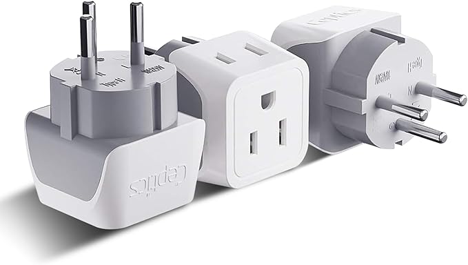 Ceptics Israel Plug Adapter - 2 in 1 Type H Adapter, US to Jersusalem Plug Adapter - Israel, Palestine Travel Adapter Plug, - Dual USA Inputs, CE, RoHS - 3 Pack