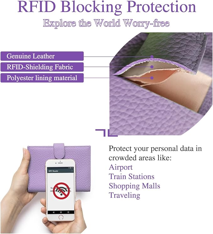 Passport Wallet for Women – RFID Blocking Passport Holder for Travel with Card Slots, Coin Pocket & SIM Slot – Slim Stylish Genuine Leather Travel Organizer – (Lavender)