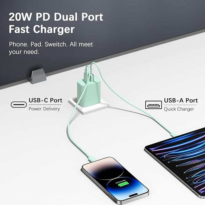 [4 Pack] USB C Charger Block Charging Block Type C Charger 20W Wall Chargers for iPhone Air/17/17 Plus/17 Pro/17 Pro Max/16/16 Plus/16 Pro/16 Pro Max/15/15 Pro/15 Pro Max/14/13/12 Pro/Samsung(Green)