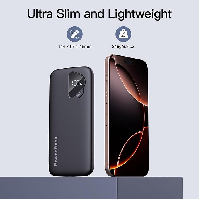 2025 2-Pack 12800mAh Portable Charger with Built in Cables, Travel Essential Battery Pack, 4 Outputs 2 Inputs Slim Power Bank with Cord Wires for iPhone 16/15/14, Samsung Galaxy S23/22, Pixel etc