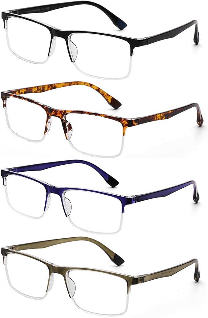 DOOViC Reading Glasses 4 Pack Blue Light Blocking Anti Eyestrain Flexible Lightweight Computer Readers for Men Women