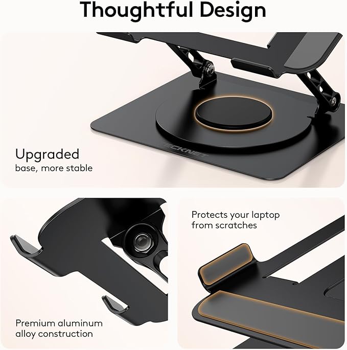 TECKNET Laptop Stand for Desk, 360 Rotating Base, Ergonomic Foldable Computer Stand for Laptop Riser Height Adjustable, Compatible with MacBook Pro, All Laptops 10-17" - Black
