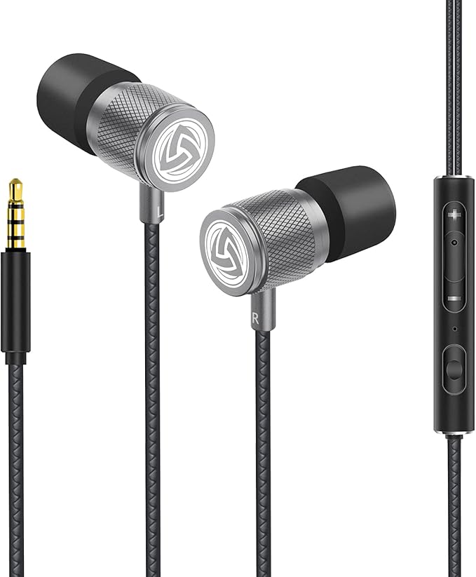 LUDOS Ultra Wired Earbuds in-Ear Headphones, 5 Years Warranty, Earphones with Microphone, Noise Isolating Ear Buds, Memory Foam for iPhone, Samsung, School Students, Kids, Women, Small Ears - Grey