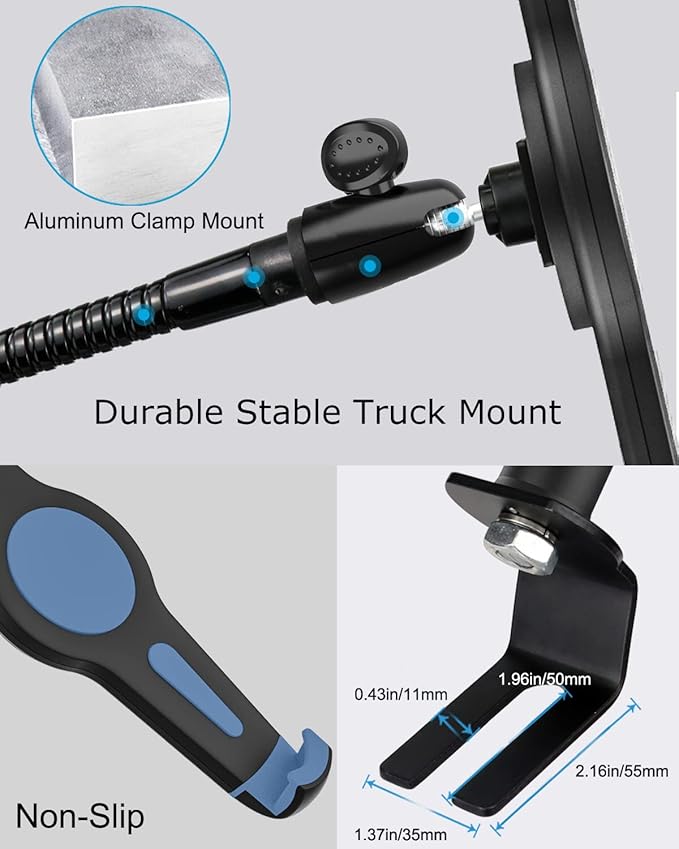 Car Seat Rail Tablet Mount for Truck, Aluminum Gooseneck Car Floor Bolt Tablet Holder Camera Clamp with 1/4'' Screw Adapter for Taxi, Van, Vehicle, Semi, SUV for iPad Pro/Air, Tabs, Gopro (9.5-14.5”)