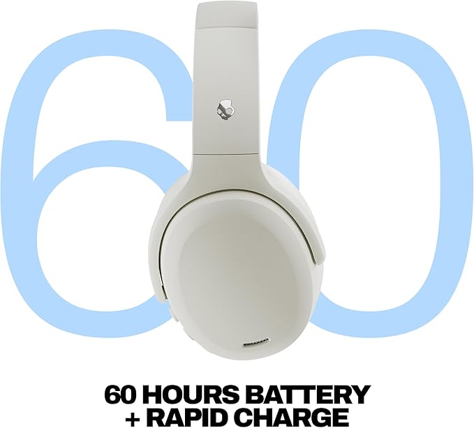 Skullcandy Crusher ANC 2 Wireless Over-Ear Bluetooth Headphones with Multi-Sensory Bass, Active Noise Cancelling, Up to 60 Hours Battery, Microphone for iPhone Android - Bone