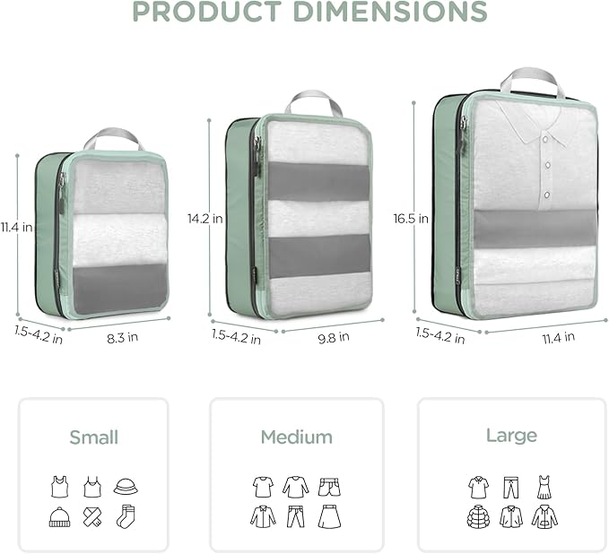 Cipway Mesh Compression Packing Cubes, Ultralight See Through Luggage Organizer Bags, Travel Essentials for Carry on Suitcase（3 Pcs,Sage Green）
