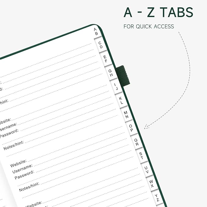 Password Book with Alphabetical Tabs – Hardcover Internet Address & Password Organizer – Password Keeper Notebook for Computer & Website – 7 x 10" Log-in Password Journal w/Thick Paper (Earth Green)