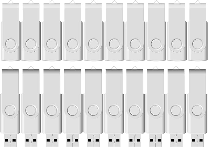 Flash Drive Bulk 8GB USB 20 Pack FEWINA USB2.0 USB Drives Pack Thumb Drive Bulk Swivel Memory Stick Zip Drive for Storage and Backup White 20PCS 8GB