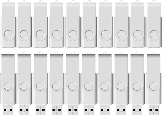 Flash Drive Bulk 8GB USB 20 Pack FEWINA USB2.0 USB Drives Pack Thumb Drive Bulk Swivel Memory Stick Zip Drive for Storage and Backup White 20PCS 8GB