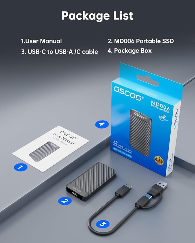 4TB Portable SSD, Up to 2000MB/s, USB 3.2 Gen 2x2 External Solid State Drive, Dual USB-C&A, Compatible with iPhone 15/16/14, Android, Mac, Laptops, Tablets, Smart TVs, Cameras, Game Consoles