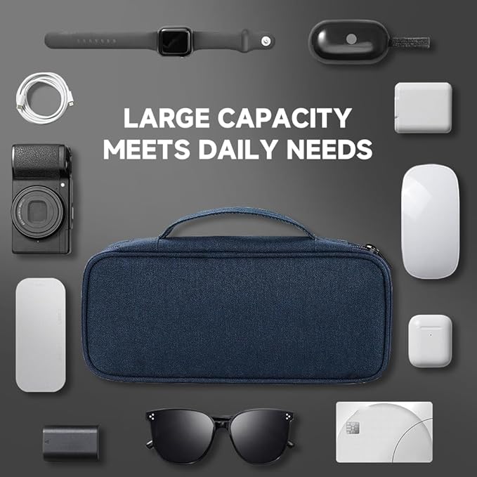 Teskyer Electronics Organizer Travel Case, Waterproof Portable Tech Accessories Pouch with Organized Compartments for Cables, Phone, Chargers, Earphone, Navy Blue