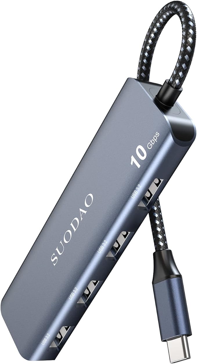 USB 3.1 Hub, SUODAO 10Gbps USB C to USB Hub, 4 Ports USB 3.1/3.2 Gen 2 Hub, SuperSpeed Aluminum Type C to 4 10Gbps USB 3.2 Ports for Laptop, MacBook, Tablet, PC, and More USB C Devices