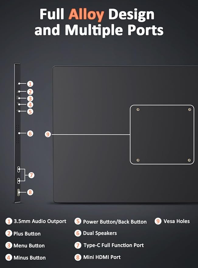 KYY 4K Portable Monitor 15.6" Portable Monitor for Laptop UHD IPS 3840X2160 External Screen with 100% sRGB & HDR Gaming Display for Laptop PS5/4 Xbox Switch with Speakers, VESA Compatible