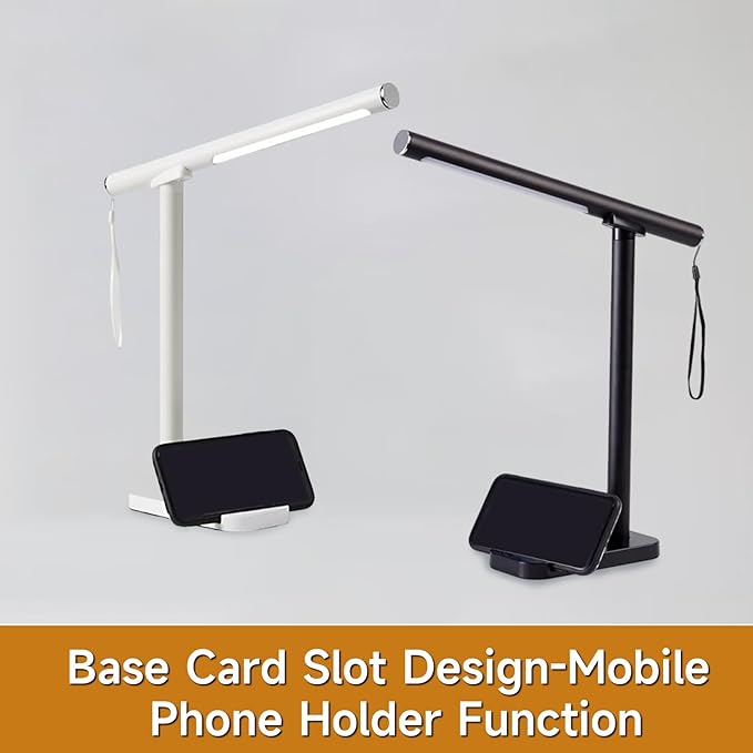 Magnetic Led Desk Lamp: 2 in 1 Reading Lamp with Phone Holder & USB Charging Port for Home Bedroom Office Study | Dorm Desk Lamp with 3500-6500k Touch Control Dimming | 5 Brightness Levels | Black