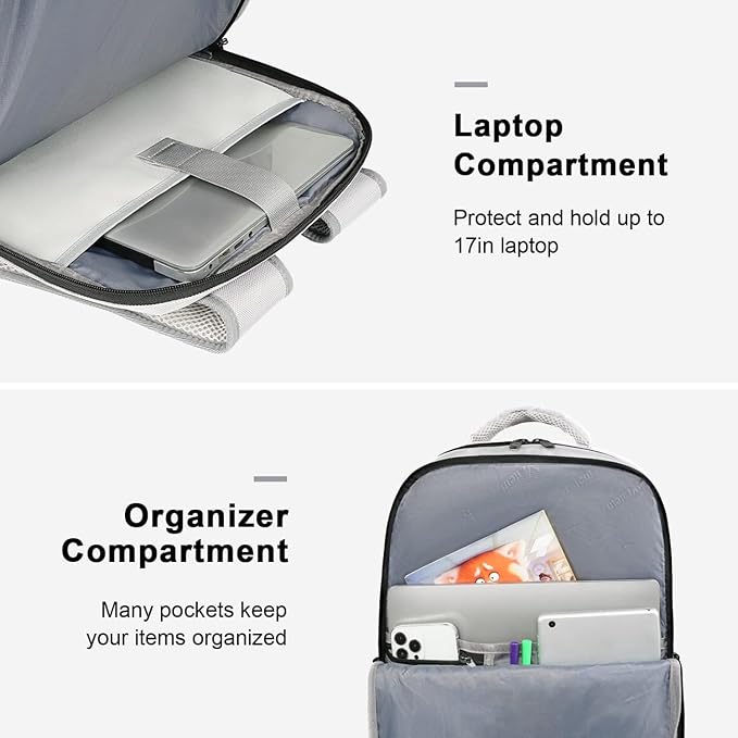 MATEIN Travel Backpack for Women & Men, Airline Approved Carry on Backpack for Airplanes with Shoe Compartment, Large Personal Item Travel Bag fits 17" Laptop, Water Resistant Weekender Daypack, Gray