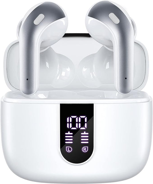 TAGRY Bluetooth Headphones True Wireless Earbuds 60H Playback LED Power Display Earphones with Wireless Charging Case IPX5 Waterproof in-Ear Ear buds with Mic for TV Smart Phone Laptop Computer Sports