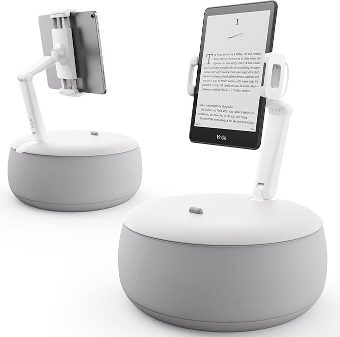 SAIJI Kindle Holder Pillow, Tablet Holder Compatible with 4.7-15.6” Kindle, Phone, Ipad, 360° Adjustable Tablet Stand for Bed with Flexible Dual Axis Arm & Microbead Cushion (Gray)