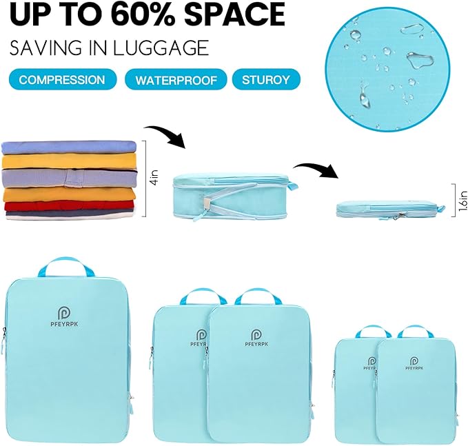 Lightweight Compression Packing Cubes for Suitcases, Compressible Expandable Travel Packing Organizer with Clear Toiletries and Backpack Bag, Travel Essentials for Carry on Luggage 7 Set