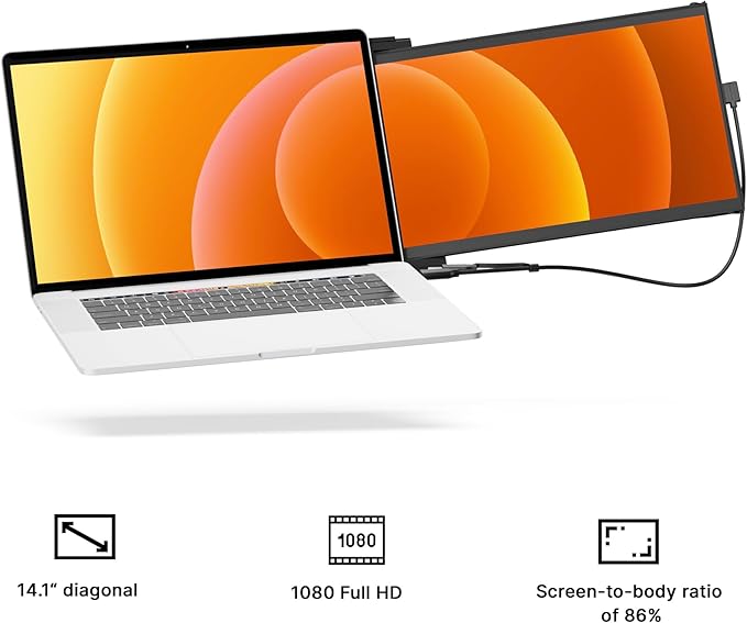 Portable Monitor - New Mobile Pixels Duex Max DS 14.1" Laptop Screen Extender, FHD 1080P Travel Monitor, USB C/USB A/HDMI Plug and Play Laptop Monitior for Windows/Mac/Android/Switch