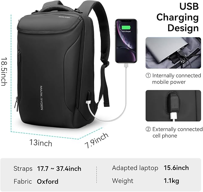Muzee Backpack for Men Travel Backpack Flight Approved Fits 17 Inch Laptop and Tech Gear, With USB Plug
