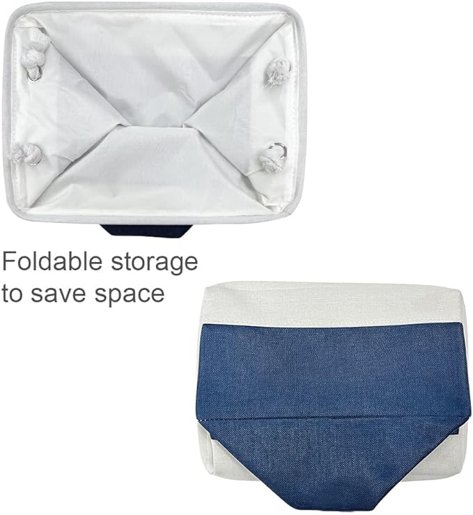 TheWarmHome Storage Basket for Organizing - Medium 3 Pack 14x10x7 inch Fabric Storage Cubes for Shelves with Rope, Collapsible Storage Bin for Organizer Closet Cloth Gift Toy (White & Jean Blue)