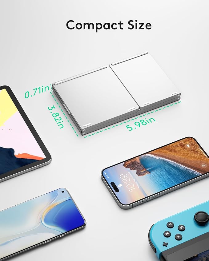 Samsers Foldable Bluetooth Keyboard with Touchpad - Portable Wireless Keyboard with Holder, Rechargeable Full Size Ultra Slim Pocket Folding Keyboards for Android Windows iOS Tablet & Laptop - Silver