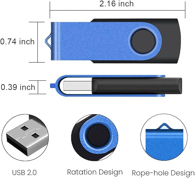 ABLAZE Flash Drives 2GB 20 Pack, USB 2.0 Thumb Drive Bulk with Lanyards Swivel Memory Stick U Disk 2GB Pendrive USB Pack (Blue)
