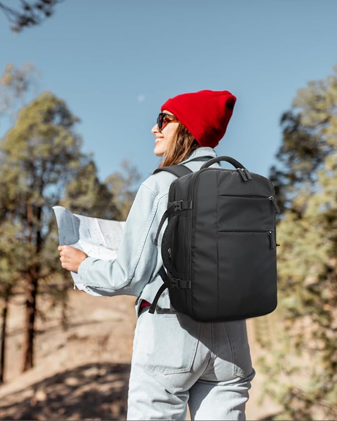 Capolo Travel Backpack for Women Men Waterproof Laptop Backpack Airlines Approved Personal Item Backpack Bag Computer Bookbag for Business, Work, Traveling Fits 15.6 Inch Laptop(Black Zipper)