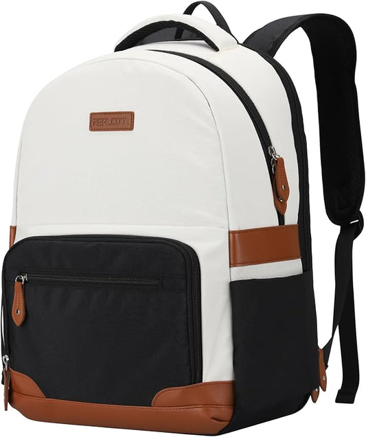 RealCool Laptop Backpack, 31L Travel Backpacks for Women Men, Fits up to 15.6-17 Inch,Water Resistant College Bookbag, for School Business Trip (Beige-Black)
